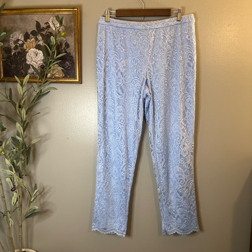 Isaac Mizrahi Live Blue Lace Ankle Pants Pull On Stretch Size 10 - Picture 2 of 8
